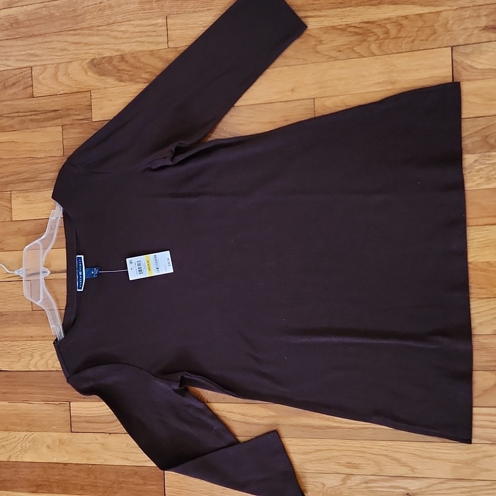 Dark Brown 100% Cotton Three-Quarter Sl Tunic Top NWT Size Medium